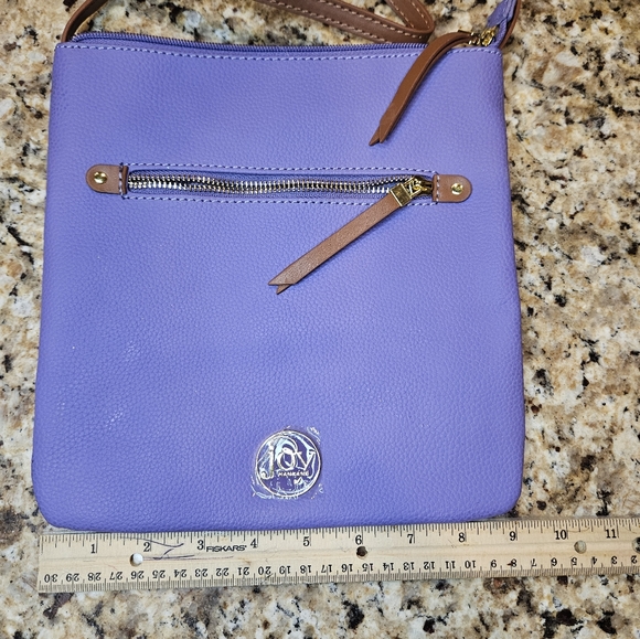 Joy by Joy Mangano Purple and Camel Leather Crossbody Bag Shoulder Purse - Picture 7 of 9